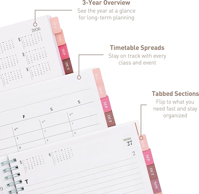 Rileys Academic Planner 2026-2027, Daily, Weekly & Monthly Planner, July 2026 - June 2027, Student Notes Pages, Twin-Wire Binding, Weekly Agenda for School & Work (8 x 6-Inches, Deco, Green)