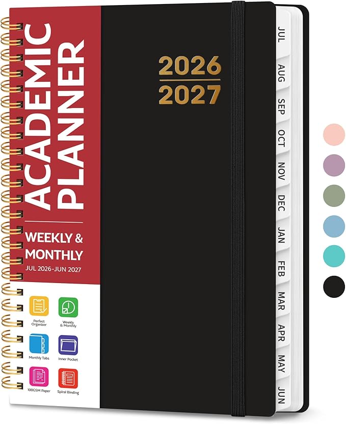 Planner 2026-2027 for Women & Men, Academic Monthly and Weekly Calendar Planner, Jul 2026 - Jun 2027, A5 (6.3" x 8.5"), Teacher Student Planning Book with Tabs, Ideal for Office School Supplies - Black