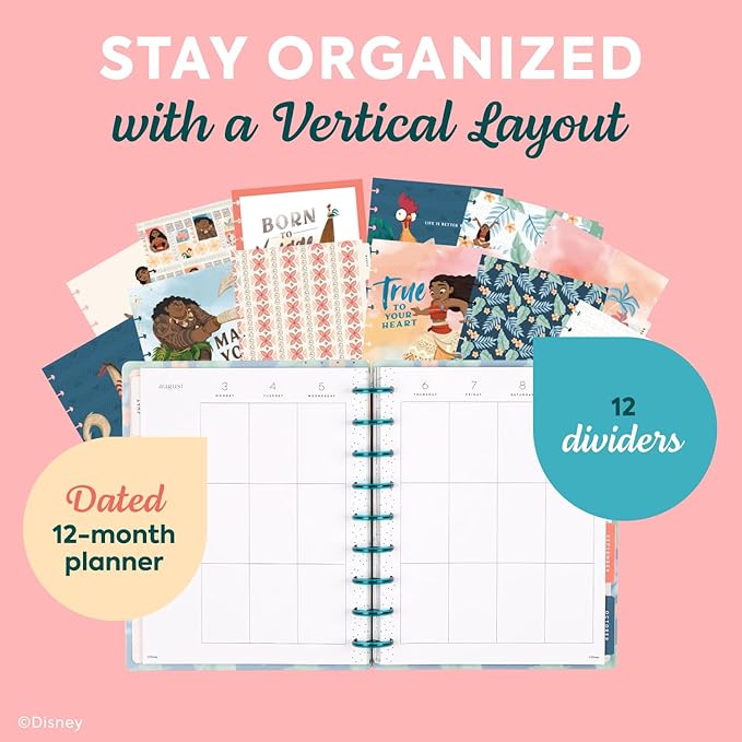Happy Planner Disney Moana 12-Month Disc-Bound Planner July 2026–June 2027, Classic Size, Vertical Layout, Island Adventure