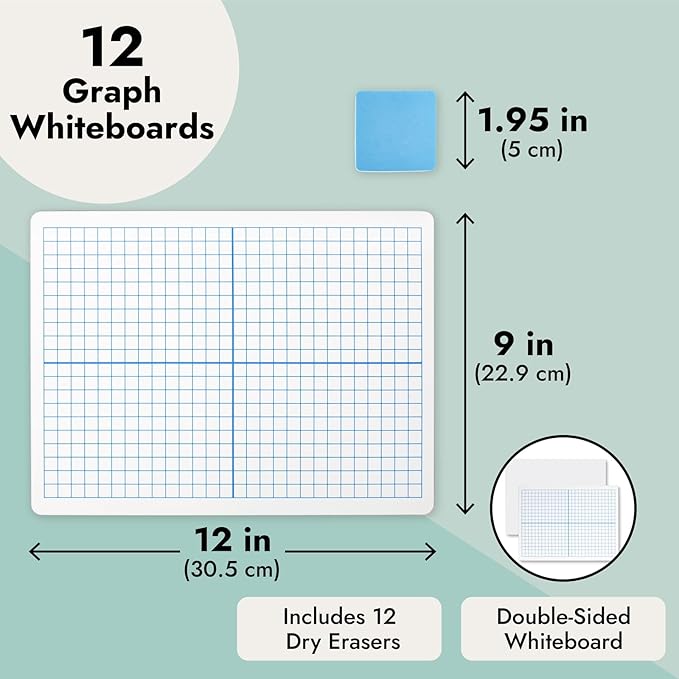 Bright Creations Dry Erase Boards with Grid & Blank Side - 24-Piece Double-Sided 9" x 12" - WhiteBoards with Erasers for Teacher and School Supplies