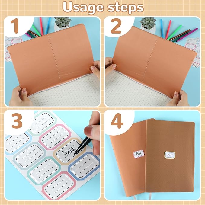 QOUBAI Jumbo Stretchable Book Covers 7PCS Reusable Fabric Book Covers with Label 9x11in Boho Brown Protective Sleeve for Hardcover Books Textbook Covers for School Fits Most Book Sizes Up to 10x12.5in