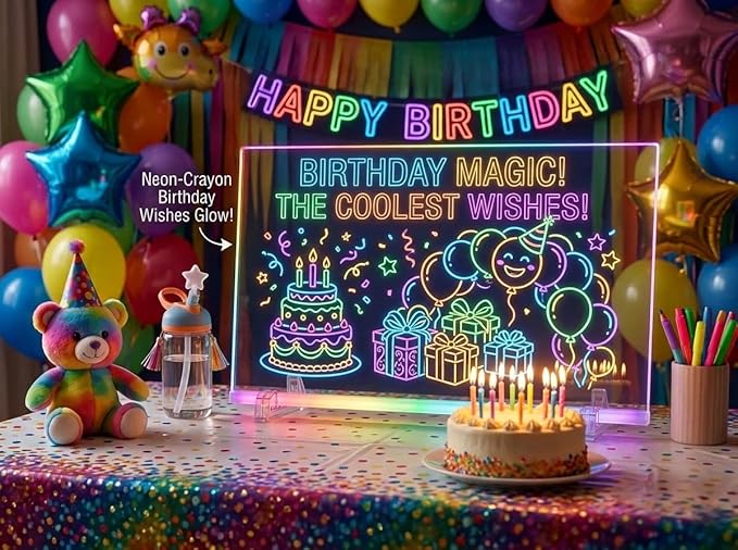 LED Light-Up Note Board with 7 Colors, 13"x10" Drawing Tablet for Kids, Includes Markers, Adapter, Cleaning Cloth & Hanging Chain, Reusable Dry Erase Message Board, Greeting Card,Gifts for Kids Age 3+