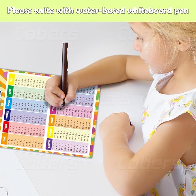 Cobers 16.5"×11.7" Multiplication and Division Table Math Poster, Elementary Education Poster, Classroom Teacher Supplies, Dry-Erase Learning Poster Set (Includes A4 Size Chart)