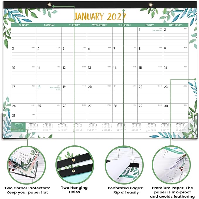 Desk Calendar 2026-2027, 18 Months Calendar from July 2026 to December 2027, 17" x 12", Desk Calendars 2026-2027 Large Ruled Blocks for Planning