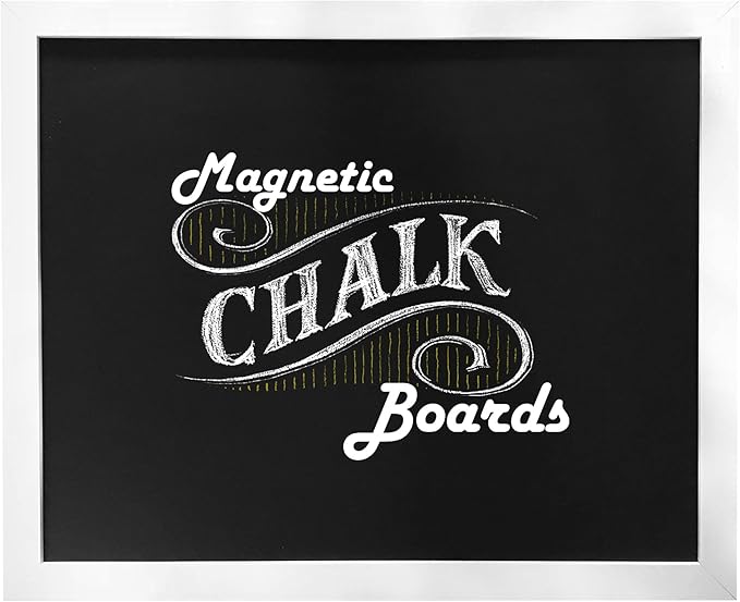 Loddie Doddie Magnetic Chalkboard - 18 x 22 in, White Frame, Wall Mount - Stain-Resistant Easy-Erase Magnetic Board - Photo & Note Display Magnet Board - Creative Fun Chalkboard for Kids