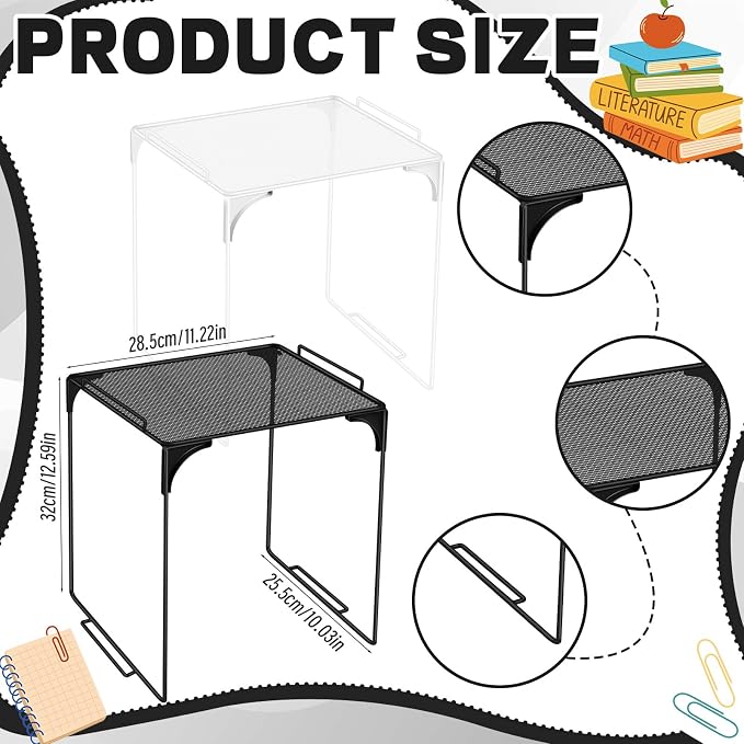 2 Pcs Locker Organizer Shelf Black and White Stackable Extra Locker Shelf Storage Cabinet Accessories for Back to School Office Home Gym Supplies