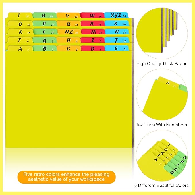 2 Set 50 Pcs Alphabet File Dividers A-z Top Tab Guides Set, Letter Size Filing Organizers 1/5 Cut Alphabetical File Folder Tabs for Home, Office, School(Yellow Colors)