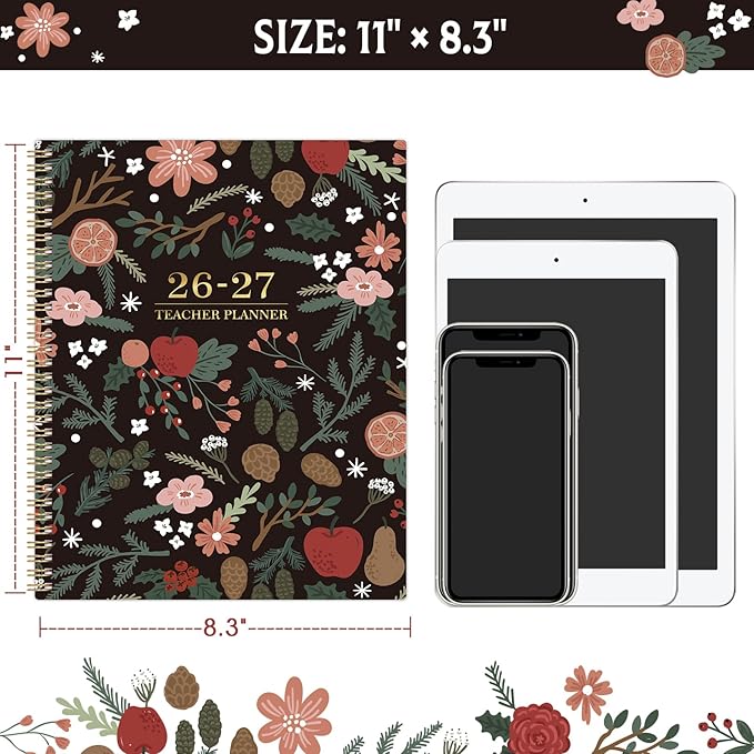 Teacher Planner 2026-2027 - Teacher Lesson Planner 2026-2027, July 2026 - June 2027, 8.5" x 11", Academic Planner for Teachers, Teacher Planner 26-27 Academic Year for School Year with Colorful Tabs and Inner Pocket - Pinecone