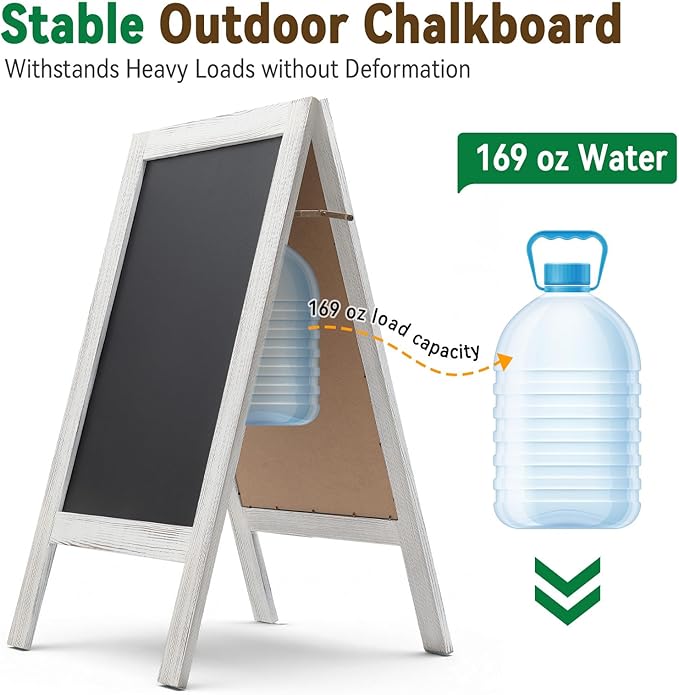 TEAKMAMA Chalkboard Signs 40x20 Standing A Frame Chalk Board Easel Sign Sandwich Board Signs Outdoor, Double Sided Blackboard for Business, Cafe, Weddings, White