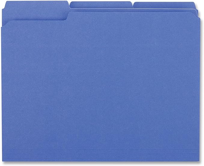Universal 16161 Colored File Folders, 1/3 Cut Assorted, Two-Ply Top Tab, Letter, Blue, 100/Box