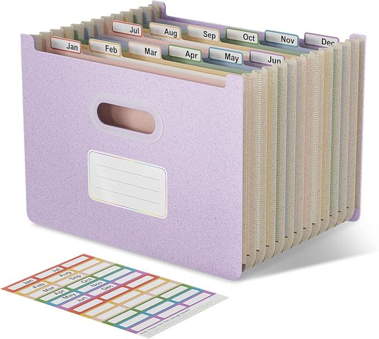 EcoStash 12 Pockets Accordion File Organizer, Wheat Straw File Folders, Upright & Open Top, Monthly Bill Receipt Organizer, 100% BPA Free, Return to Nature, Letter/A4 Size - Lavender Purple