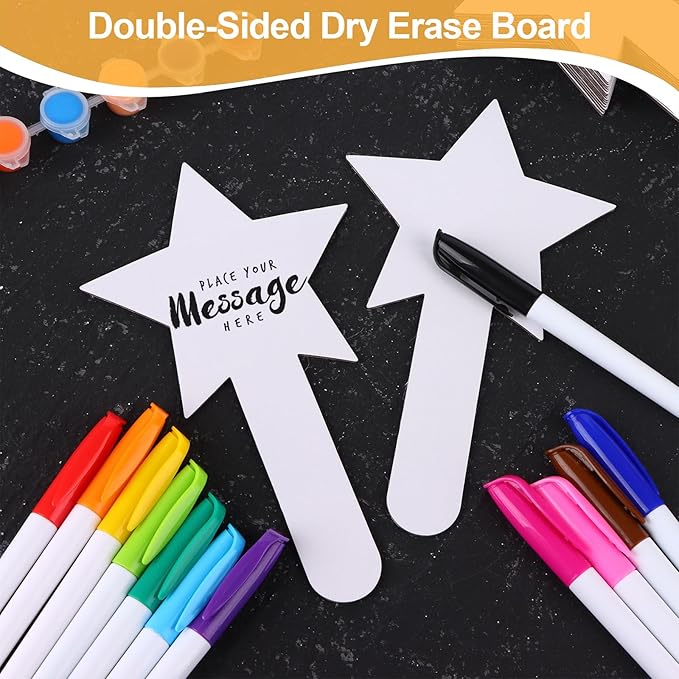 25 Pieces Star Shape Dry Erase Answer Paddles Handheld Double Sided Paddles Mini White Boards Small Dry Erase Board Auction Paddles for Students Teacher Classroom Bidding Voting Score Boards
