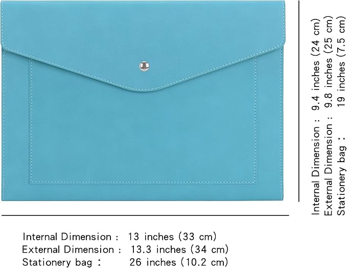 Wason Expanding A4 Document File PU Leather Envelope Case Holder-Large Size Pockets for Paper Bills Stationery Tablet and PC, Work Study Traveling (Cyan)