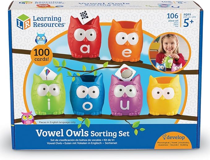 Learning Resources Vowel Owls Sorting Set - Phonics Games for Kids, Vowel Sounds, Toddlers Vocabulary Building, ABC Word Game, Reading skills Toys, Learn to Read, Gifts for Boys and Girls