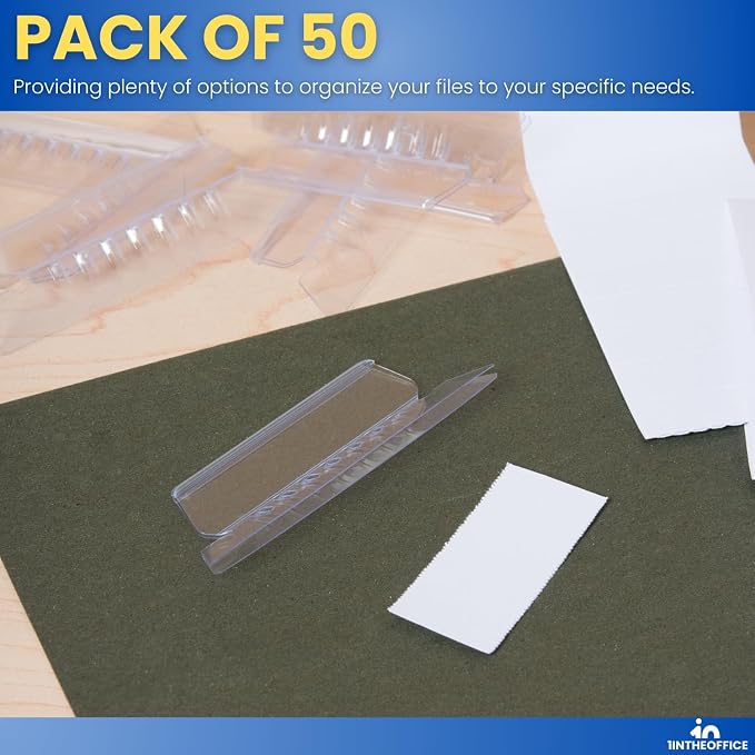 1InTheOffice Clear Hanging Folder Tabs, and Inserts 3-1/2" x 5/8", 50/Pack (3 1/2")