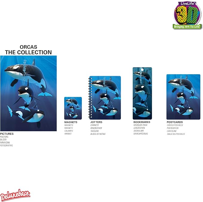 3D LiveLife Bookmark - Orcas from Deluxebase. Cute Lenticular Orca Page Marker. Animal Themed Accessories for Book Lovers. Small Gifts for Men, Women, Writers and Teachers.