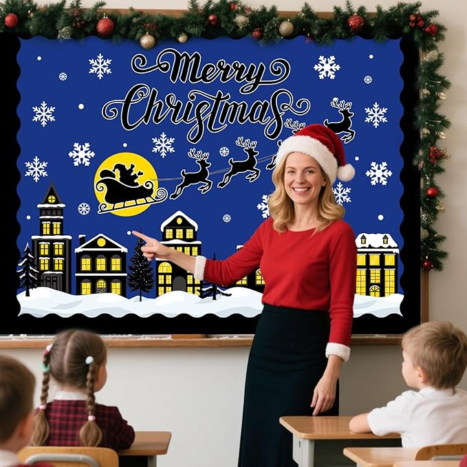 Christmas Bulletin Board Set Xmas Paper Cutouts for Holiday School Classroom Party Decor（Merry Christmas Style）