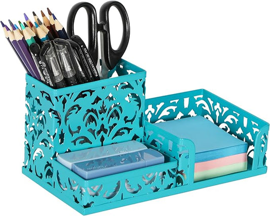 EasyPAG Desk Organizer with 3 Compartment for Pencil Sticky Note Holder and Office Accessories,Dark Teal