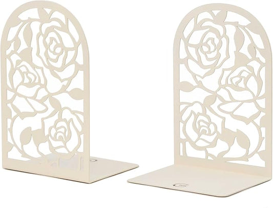 CNK Book Ends, Premium BookEnds for Bookend Shelves, Book Stopper Metal Book Ends for Home Office Heavy Books, Book Shelf Holder, Home Decorative, Book Stoppers, Book Holder (Rose White)