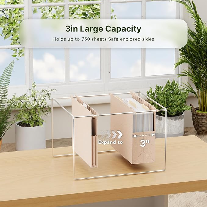 XINGIA Extra Capacity Hanging File Folders with Tabs,3'' Expandable Letter Size File Hanging Folders for Filing Cabinet,6 Pack Wheat Straw Pink Filing Folders for Bulky File,Plastic File Organizer