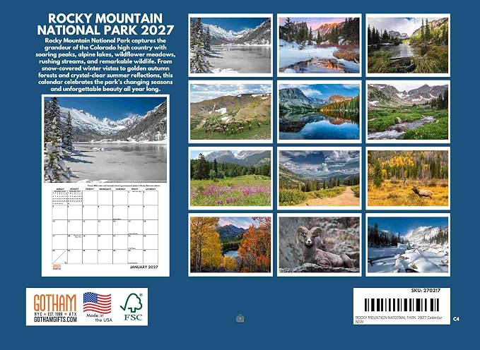 Rocky Mountain National Park Calendar 2027 Colorado Mountains The Rockies Monthly Wall Calender 12 Month