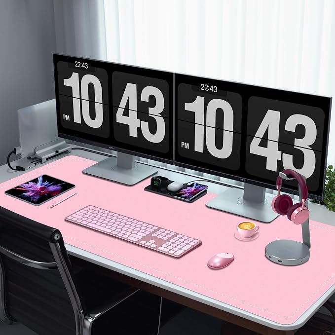 PU Leather Desk Pad Protector, Non-Slip Large Mouse Pad & Keyboard Mat, Waterproof Office Desk Mat, 35.4" x 17", Fairy Tale Pink