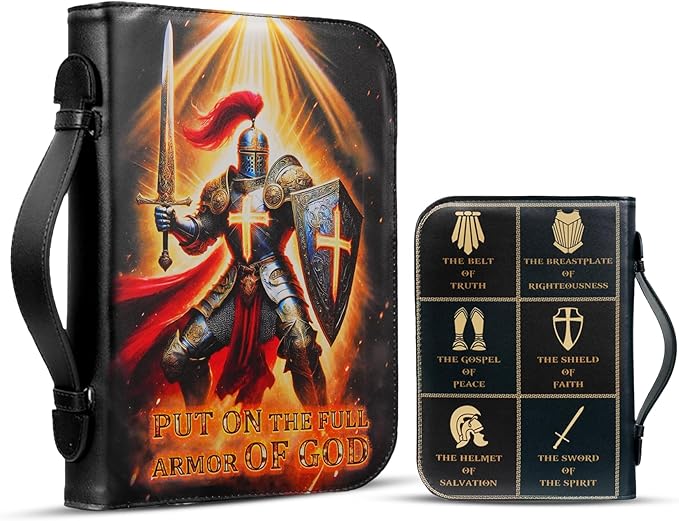 Premium Leather Armor of God Bible Cover - Faith Scripture Knight Temlar Study Bible Carrier Case Bag Accessories Supplies - Religious Bible Pattern Organizer - Christian Pastor Appreciation Gifts