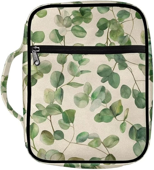 Coldinair Green Leaf Bible Covers for Women Men Kids Bible Case with Bookmark Large Carrying Book Case Church Bag Bible Protective with Pocket and Zipper