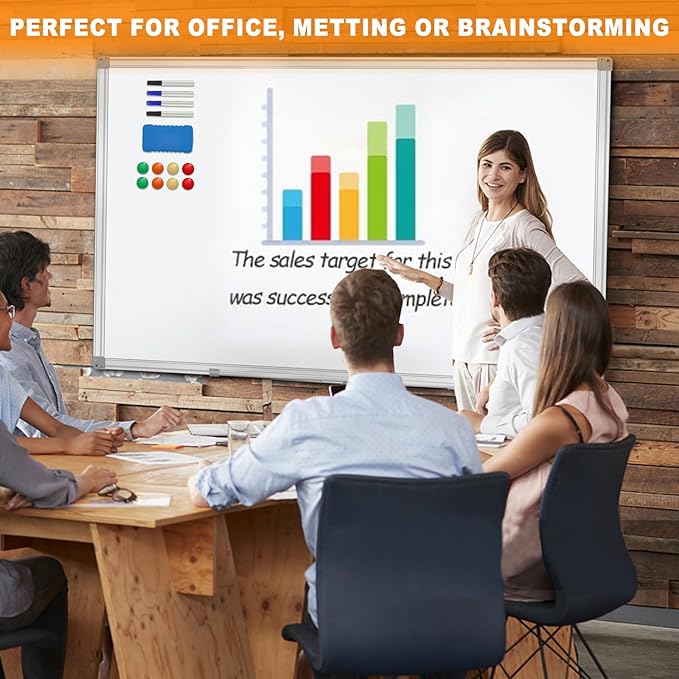 H-Qprobd Dry Erase Board for Wall 72"x40" Aluminum Presentation Magnetic Whiteboard with Long Pen Tray, Wall-Mounted White Board for School, Office and Home