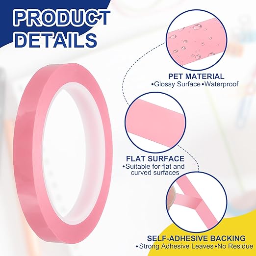 MECCANIXITY Whiteboard Tape 1/2" / 12mm Self Adhesive Graphic Chart Line Tape 72 Yard Grid Marking Stickers for Pinstripe Dry Erase Board Scrapbooking DIY Art Crafts, Pink, Pack of 3