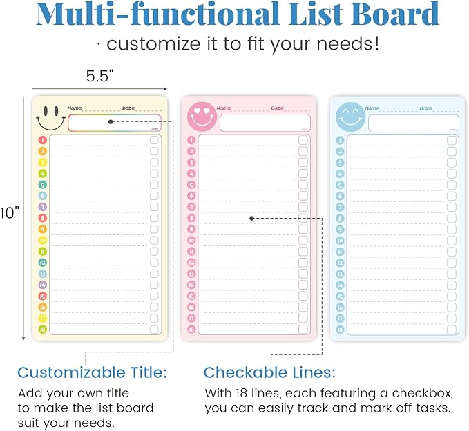 JJPRO Magnetic Multi-Functional to Do List for Fridge - 10" x5.5“ Home Checklist for Kids and Teens,Daily Checklist for Toddlers,Magnetic to Do List for Refrigerator-Blue,Pink&Yellow