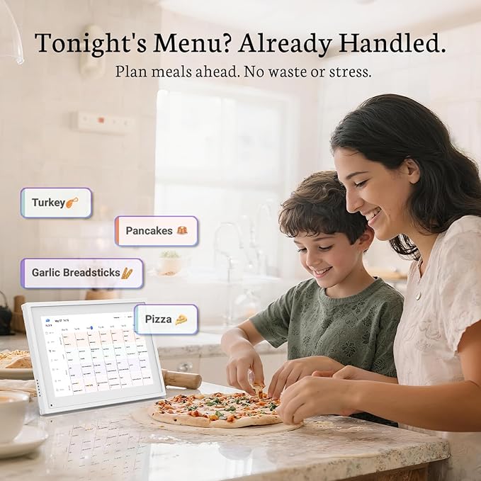BSIMB 10.1 Inch Digital Calendar - Chore Chart, Meal Planner, Rewards System, Photo Display, Smart Electronic Calendar Touchscreen Interactive Display for Family Schedules Seamless Scheduling White