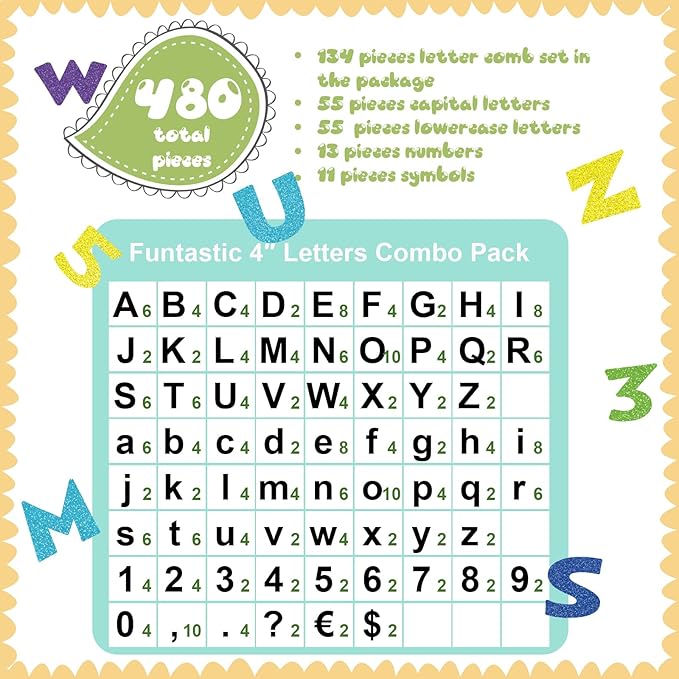 Tenare 268 Pcs Large Bulletin Board Letters 5 Inch Alphabet Combo Set, Chalkboard Poster Letters Cutouts for Board Display Craft Home Wall Decor(Glitter Rainbow)