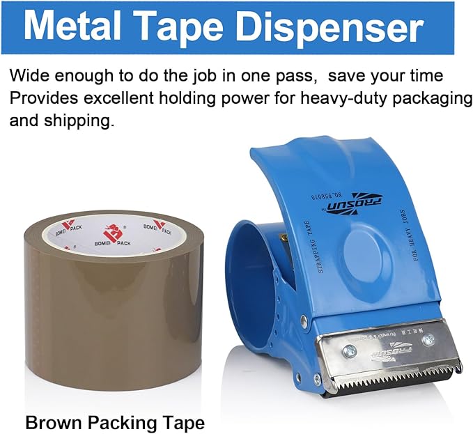3 Inch Wide Packing Tape with Dispenser,2.4 Mil x 55 Yards Heavy Duty Packaging Tape Refill for Shipping,Industrial Grade,Urtal Strong Boxing Tape for Moving,Mailing and Storages (Brown)