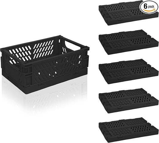 6 Pack Mini Foldable Small Plastic Baskets for Organizing and Storage，Collapsible Storage Crates,Mini Bins for Home Kitchen Bedroom Bathroom Office (Black, Small 6x4x2.2)