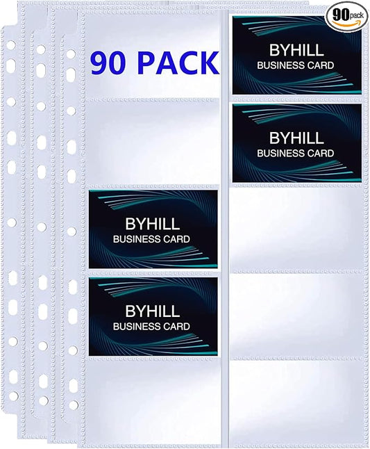 BYSTER 90 Pack 1800 Pockets Business Card Sleeves Binder Sheets, Ultra-Clear Business Card Pages for 2/3/4 Ring Binder, Double Sided 10 Pocket Credit Card Pages
