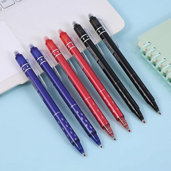 MOZXIRZ 6 Pcs Erasable Gel Ink Pens Retractable Pens 0.5mm Fine Point Red Ink Smooth Writing Erasable Pen for Women Men Girls Boys Office School Supplies (6Pcs Red Ink)
