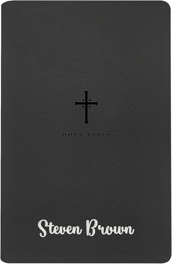 Personalized NLT Bible New Living Translation Thinline Faux Leather Holy Bible with Custom Name in Silver | Large Print | Custom Gift for Religious Celebrations | Black
