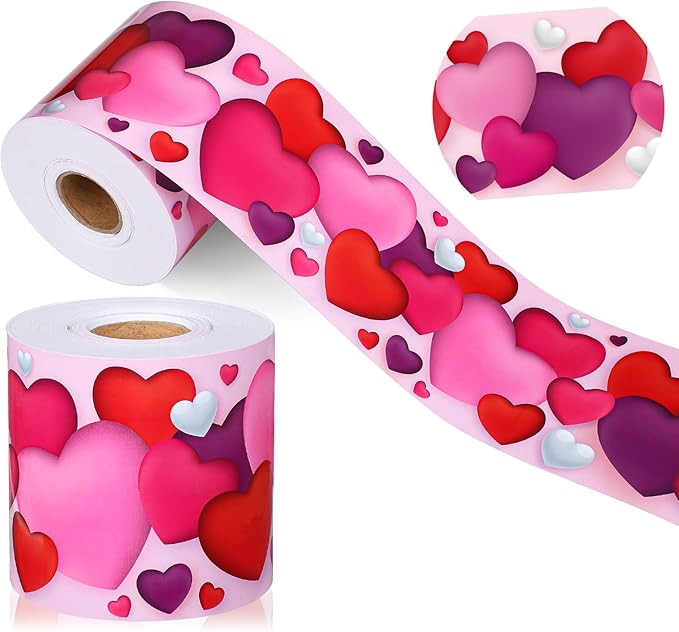 Dispowreath 68.9 Feet Valentine‘s Day Bulletin Board Border Decoration Heart Shaped Bulletin Board Trim Red Pink Love Heart Border Roll for Party Classroom Chalkboard Wall Decor
