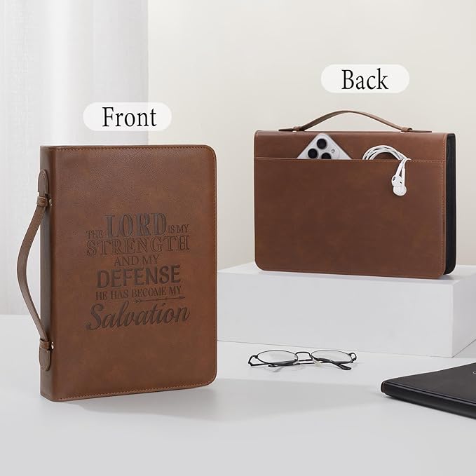 Bible Cover Case for Women and Men, PU Leather Bible Bag Bible Study Supplies Accessories with Detachable Wrist Strap