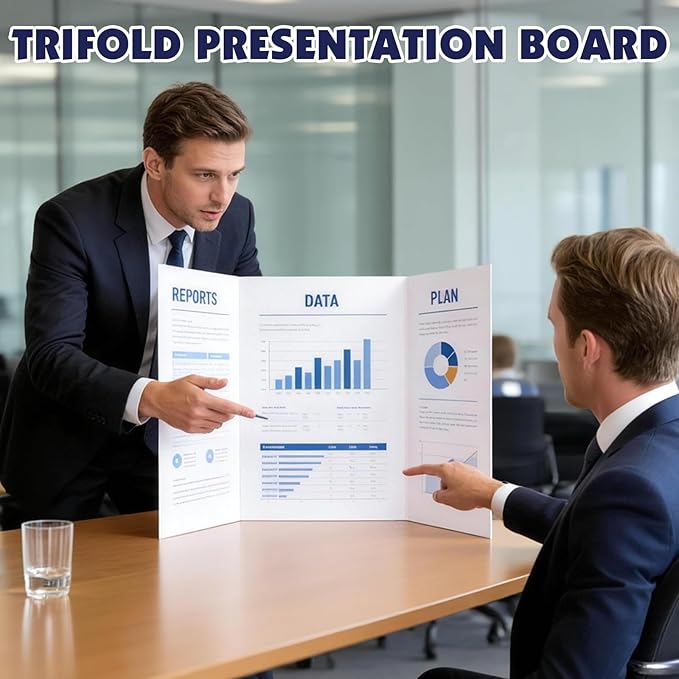 30 Pack Trifold Poster Board, 16in x 24in Corrugated Project Board, White Presentation Board, Trifold Display Board for School Project, Business Presentation, Science Fairs, Event Display