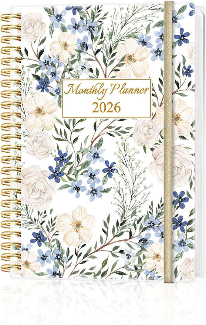 Monthly Planner 2026 - Monthly Calendar from January 2026 to December 2026, 2026 Planner with Inner Pocket, Elastic Band, 5.8" x 8.5", Crushed Flower