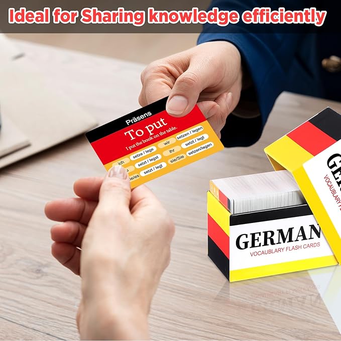 gisgfim 300 Pcs German Vocabulary Flash Cards Beginner Vocab with Pictures German Verb Conjugation Present Tense Memory & Sight Words Essential Translations Learn Language Cards in A Fun & Easy Way