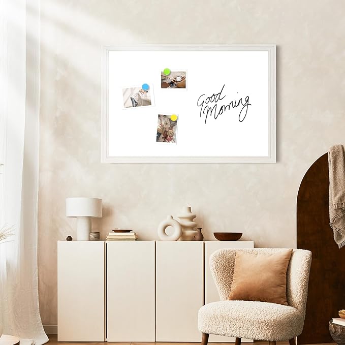 Large White Board for Wall, 36''x24'' Magnetic Dry Erase Board, Decorative Whiteboard with White Vintage Wooden Frame, Hanging Writing Board for Home Office School Dorm
