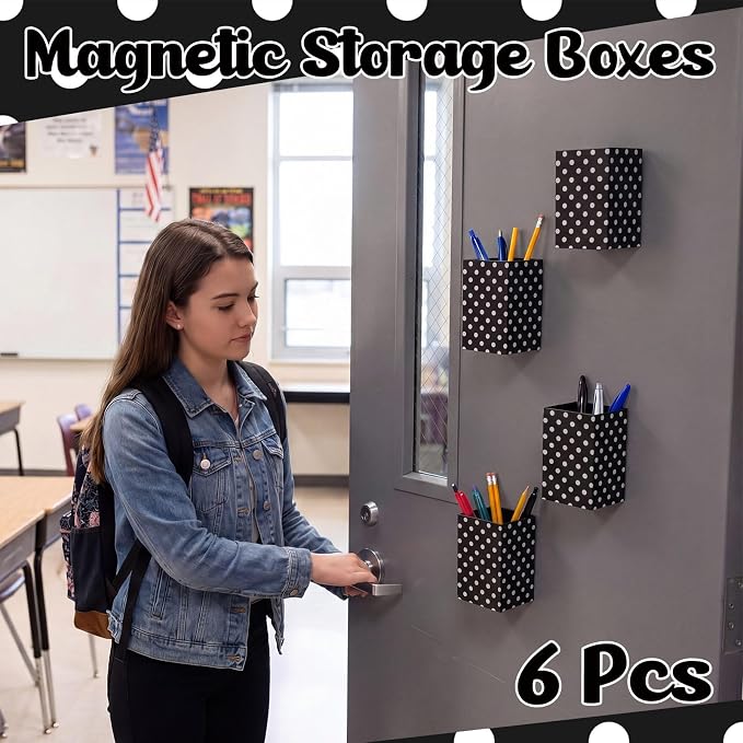 6 Pcs Black and White Classroom Decor Classroom Magnetic Storage Boxes Magnetic Storage Containers Plastics Pen Holder for Refrigerator Whiteboard Home Office School Organizer Supply