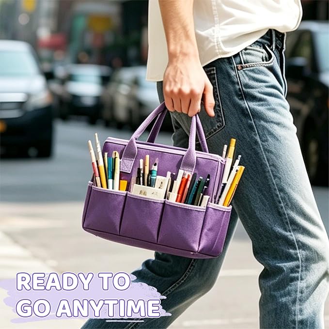 Coloring Book Storage Organizer | Foldable Multi-Compartment Coloring Book Storage with Handle,Polyester 600D,Purple