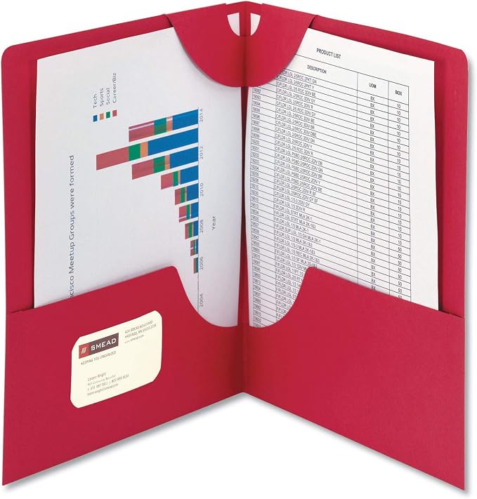 Smead Lockit Two-Pocket Heavyweight Folder, Letter Size, Red, 25 per Box (87980)
