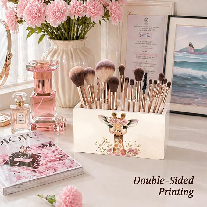 Giraffe Flower Pen Pencil Holder for Desk Giraffe Gifts for Women, Cute Gifts for Women Teen Girls，Cottagecore Wooden Box Sign Decorations for Girls Room Bedroom Home Office Desk Tabletop
