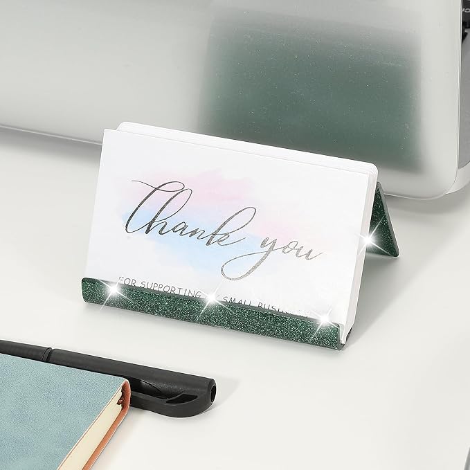 PATIKIL Business Card Holder for Desk, 2Pcs Acrylic Business Card Holders Shine Card Stand Organizer Cards Display for Office Exhibition, Green