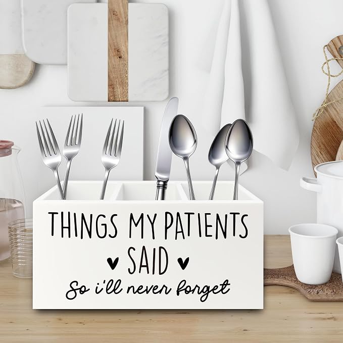 Funny Nurse Gifts Pen Pencil Holder Organizer for Desk, Nurse Office Decor, Nursing Week Gifts, Things My Patients Said Wooden Box Sign for Office Workplace Desk Tabletop Decorations